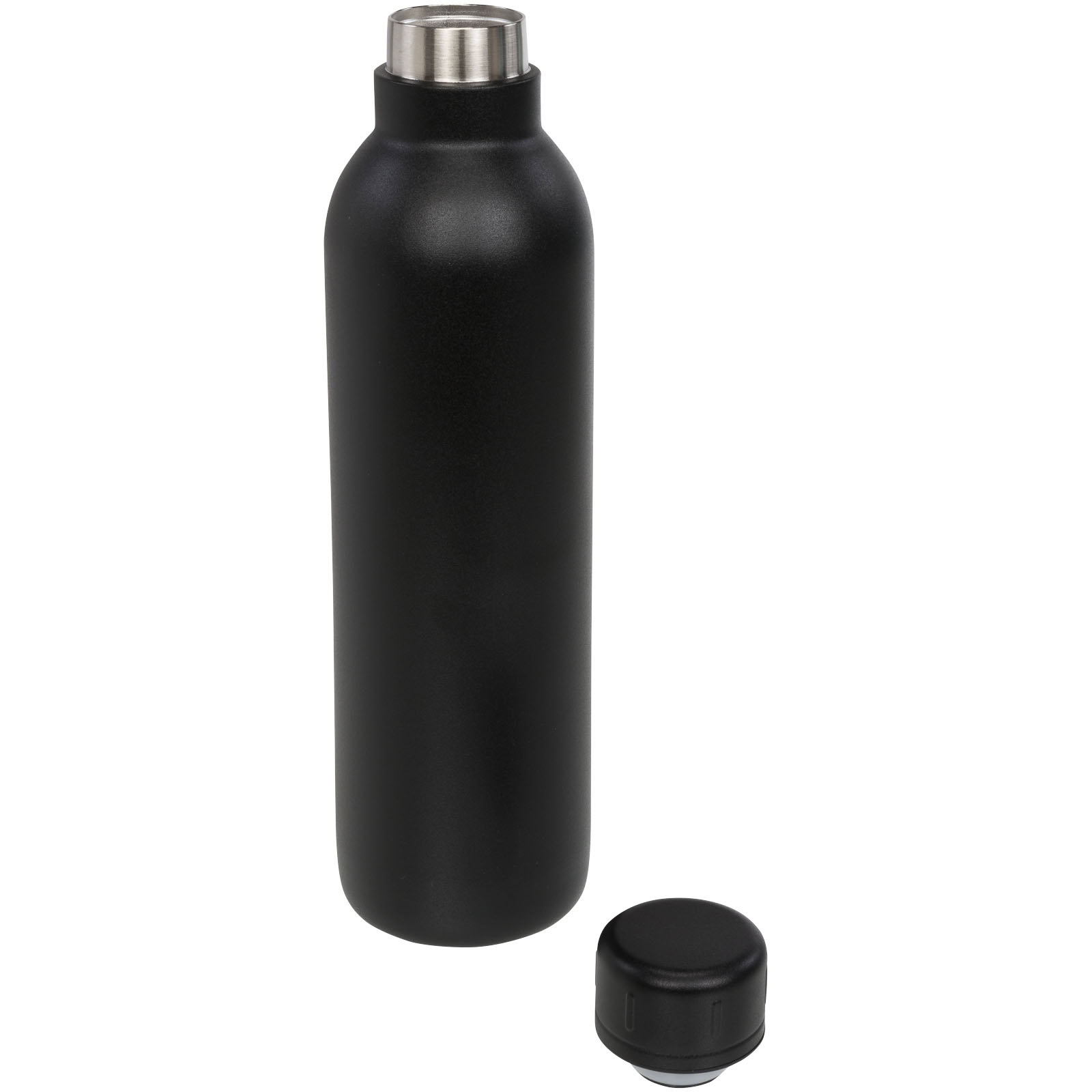 Schwarze Edelstahl-Vakuumflasche mit Schraubverschluss, 510 ml.