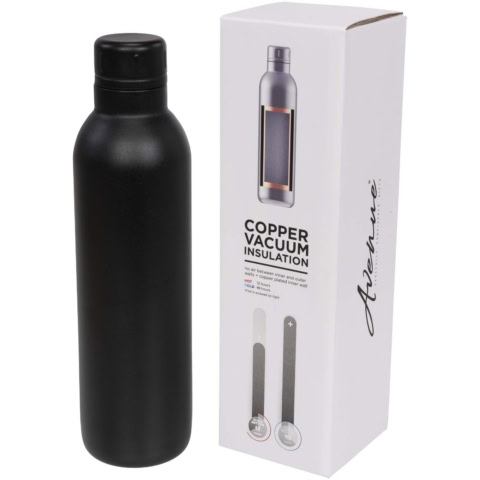 Schwarze Kupfer-Vakuumflasche mit Verpackung, langlebig und isolierend.