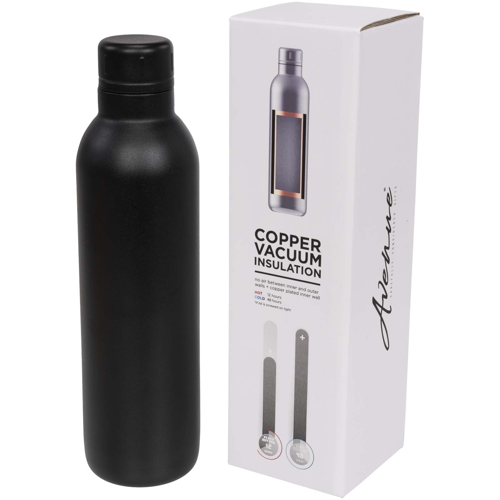 Schwarze Kupfer-Vakuumflasche mit Verpackung, langlebig und isolierend.