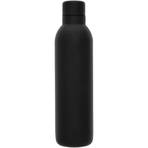 Schwarze Edelstahl-Trinkflasche mit Schraubverschluss, langlebig und isolierend.