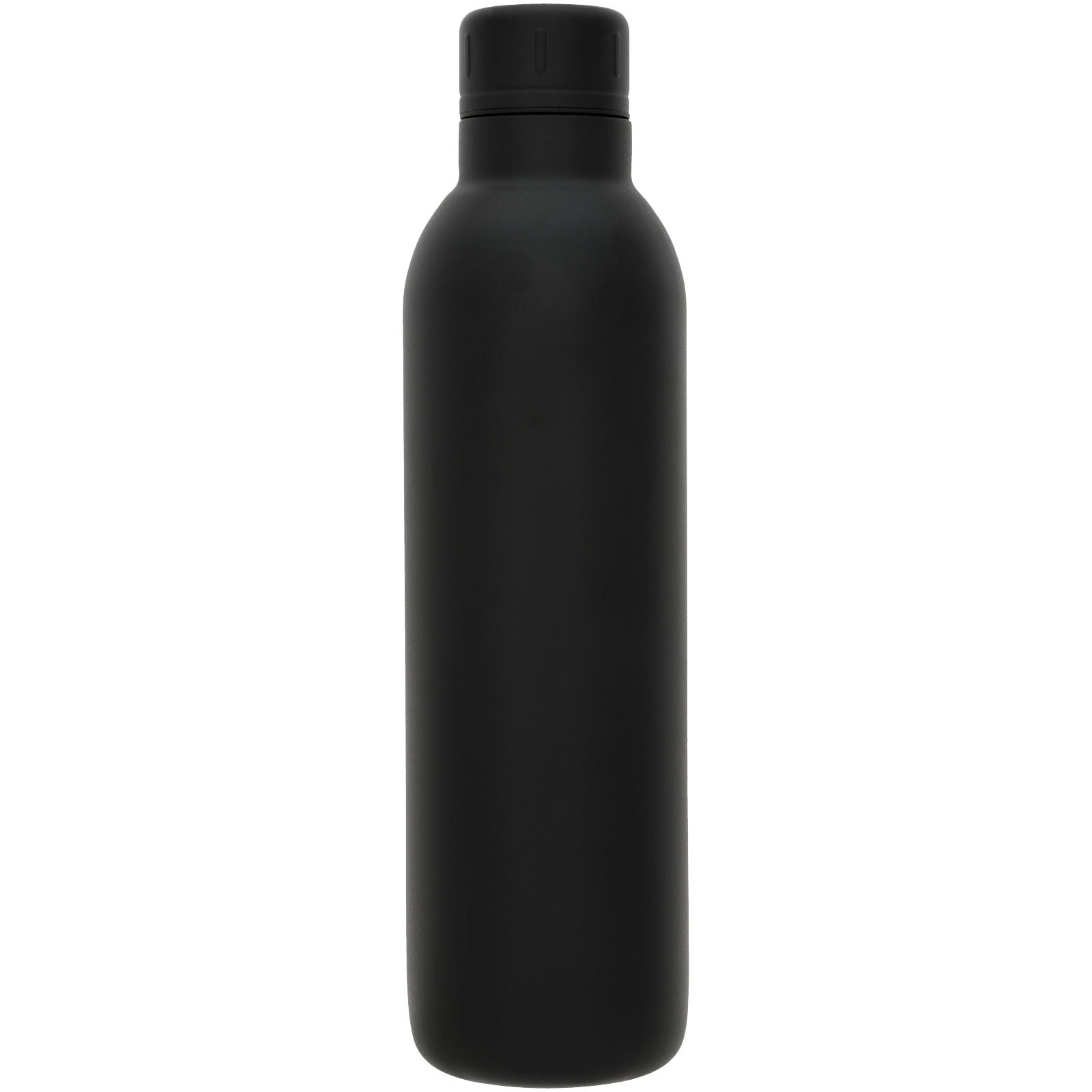 Schwarze Edelstahl-Trinkflasche mit Schraubverschluss, langlebig und isolierend.