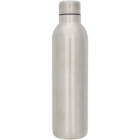 Silberne Edelstahl-Trinkflasche mit Schraubverschluss.