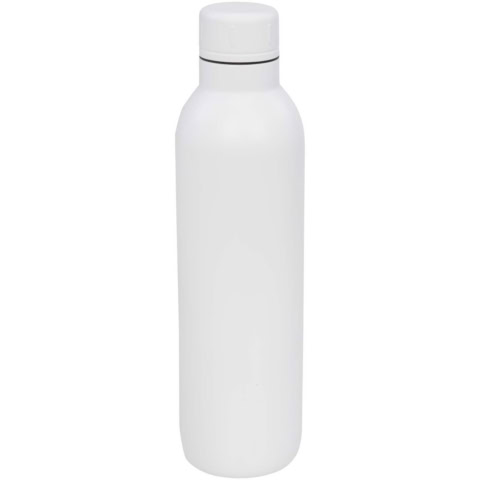 Weiße Edelstahl-Trinkflasche mit Schraubverschluss, isolierend.