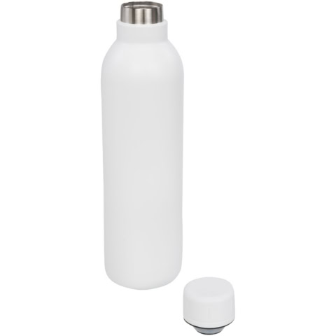 Weiße Edelstahl-Vakuumflasche mit Schraubverschluss, 510 ml Kapazität.