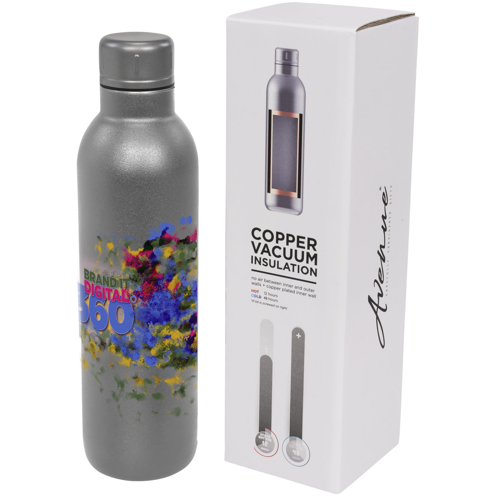 Kupfer-Vakuum Isolierflasche mit Verpackung, langlebig und stilvoll.
