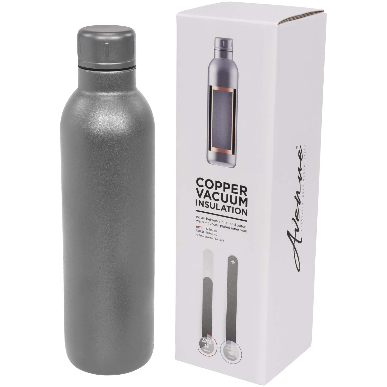 Kupfer-Vakuum Isolierflasche für Getränke, grau, 510 ml.
