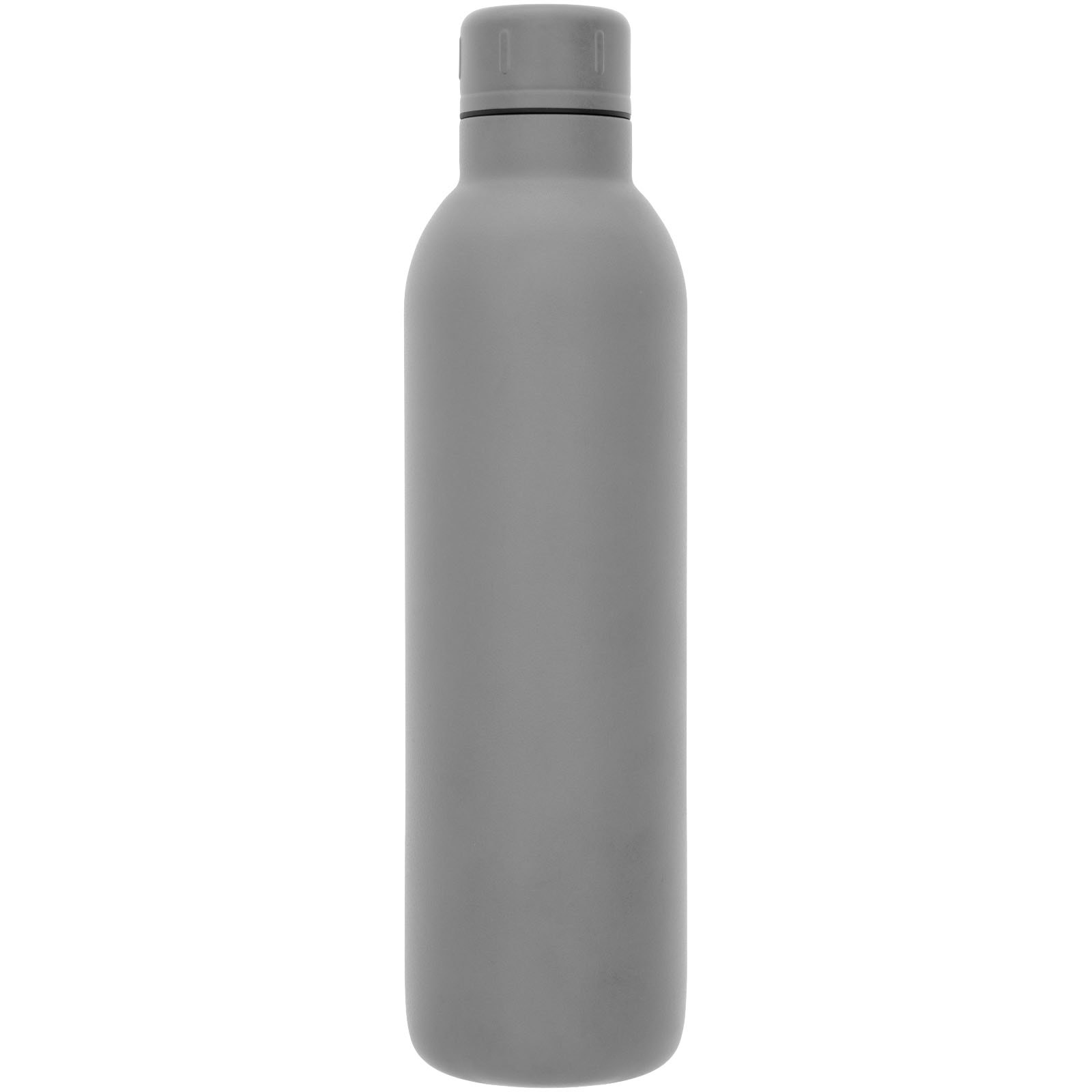Graue Edelstahl-Isolierflasche für Getränke, 510 ml Kapazität.
