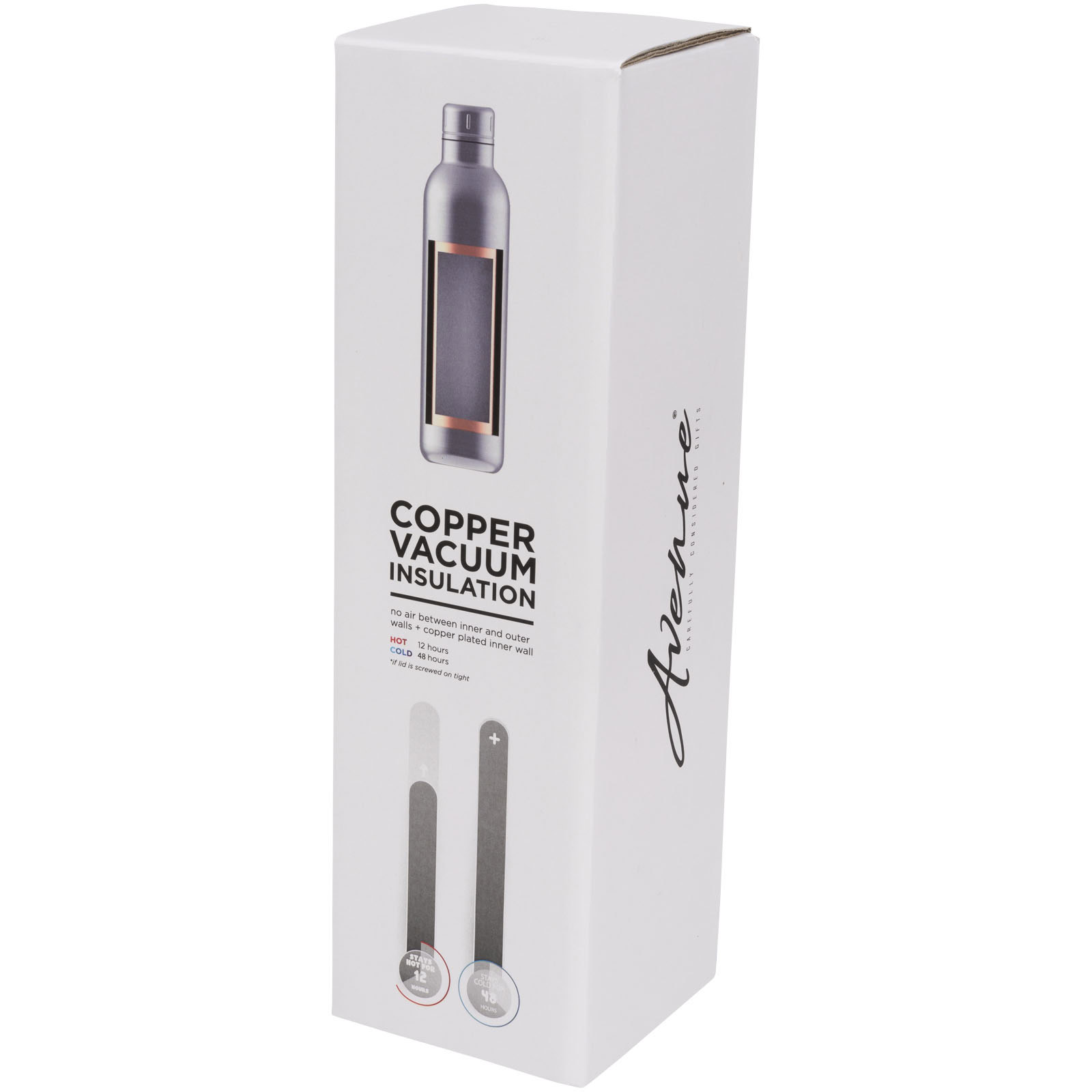 Kupfer-Vakuum Isolierflasche in Verpackung, 510 ml, grau.