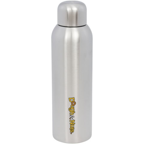 Silberne Sportflasche mit Logo Guzzle 820 ml für Sport und Freizeit.