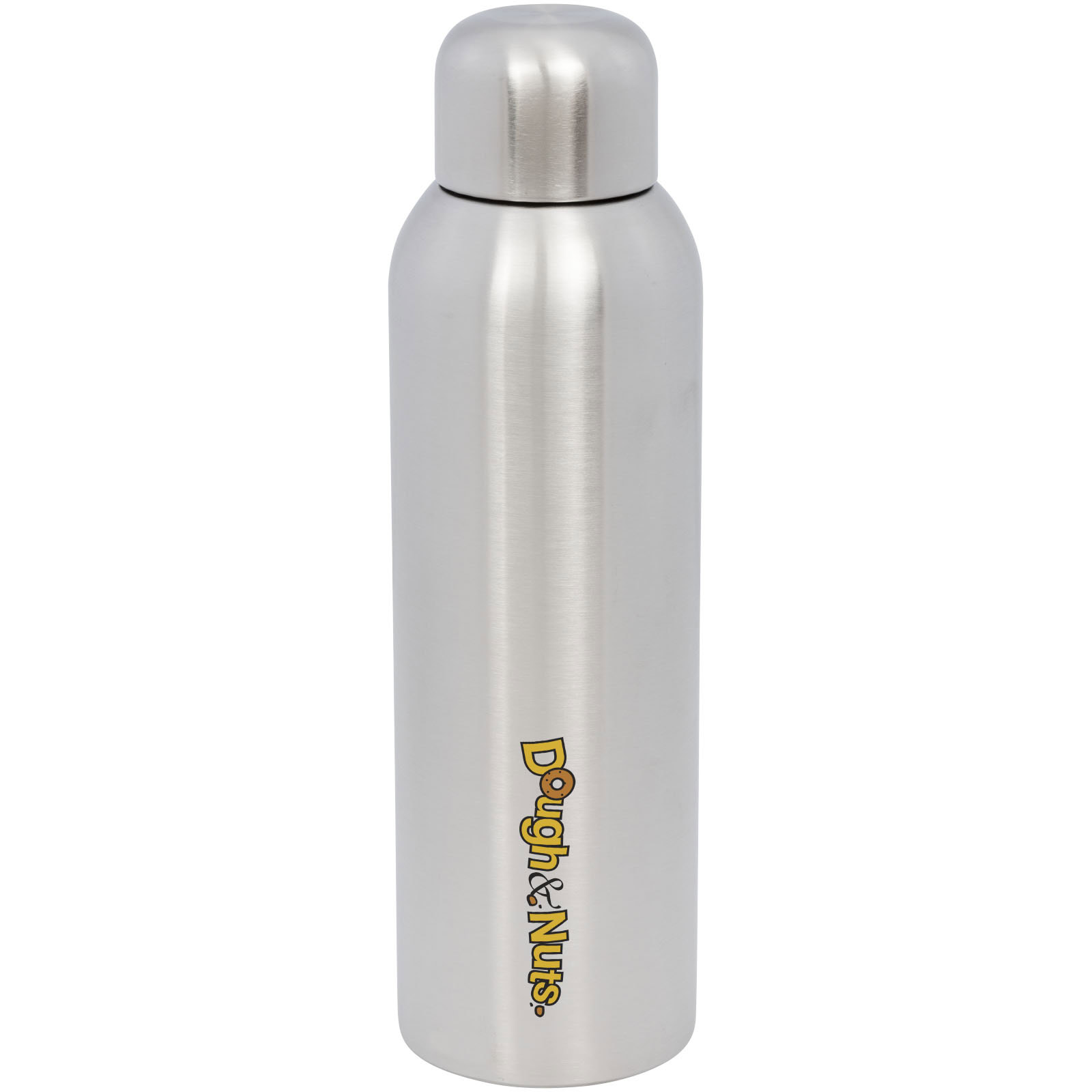 Silberne Sportflasche mit Logo Guzzle 820 ml für Sport und Freizeit.