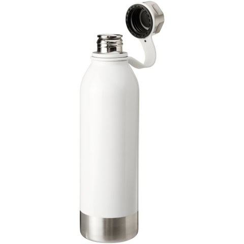 Weiße Edelstahl Trinkflasche mit Schraubverschluss für Sport und unterwegs.