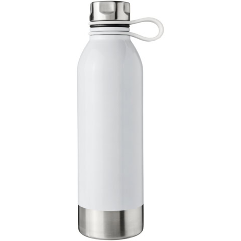 Weiße Edelstahl Trinkflasche mit Schraubverschluss und Griff.