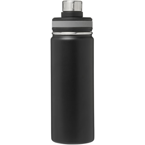 Schwarze Edelstahl-Trinkflasche mit Schraubverschluss.