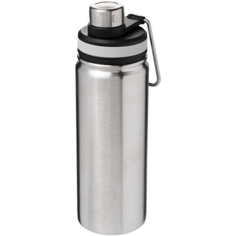 Hochwertige Edelstahl-Isolierflasche mit Schraubverschluss und Tragegriff.