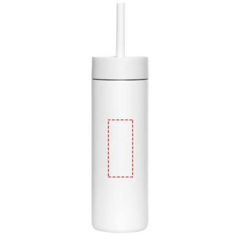 Weiße Trinkflasche mit Trinkhalm, ideal für unterwegs.
