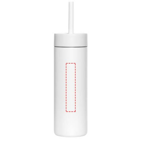 Weiße Trinkflasche mit Trinkhalm, ideal für unterwegs.