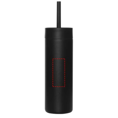 Schwarze Trinkflasche mit Trinkhalm, ideal für unterwegs.