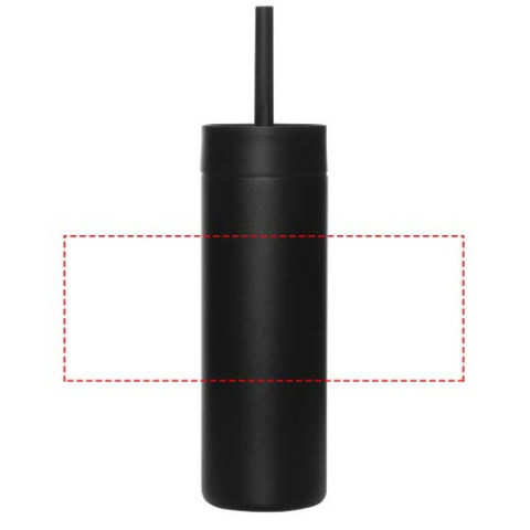 Schwarze Trinkflasche mit Trinkhalm, ideal für unterwegs, aus Edelstahl, langlebig und umweltfreund.