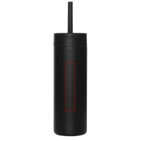 Schwarze Trinkflasche mit Trinkhalm, ideal für unterwegs, aus Edelstahl, langlebig und umweltfreund.