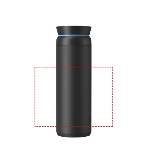 Recycelter Edelstahl Trinkbecher in Schwarz mit blauer Linie.