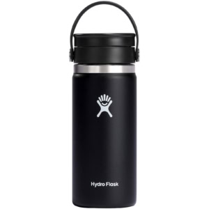Hydro Flask Isolierbecher aus Edelstahl mit breiter Öffnung 473 ml und Flex Sip™ Deckel - schwarz - Vorderseite
