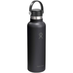 Hydro Flask Standard Mouth 621 ml isolierte Edelstahl Trinkflasche mit Strohhalmverschluss – schwarz