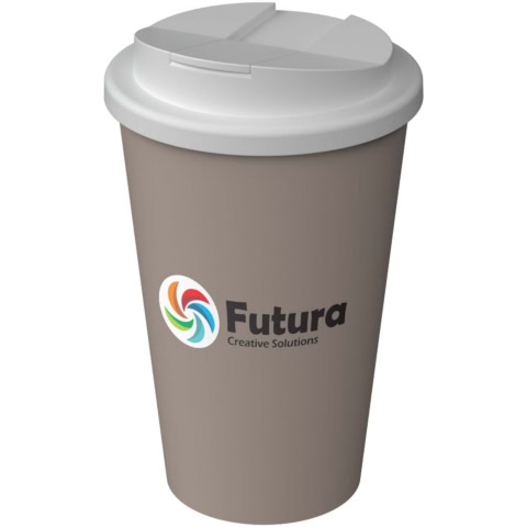 Isolierbecher mit Logo Futura, auslaufsicher, 350 ml, Greige.