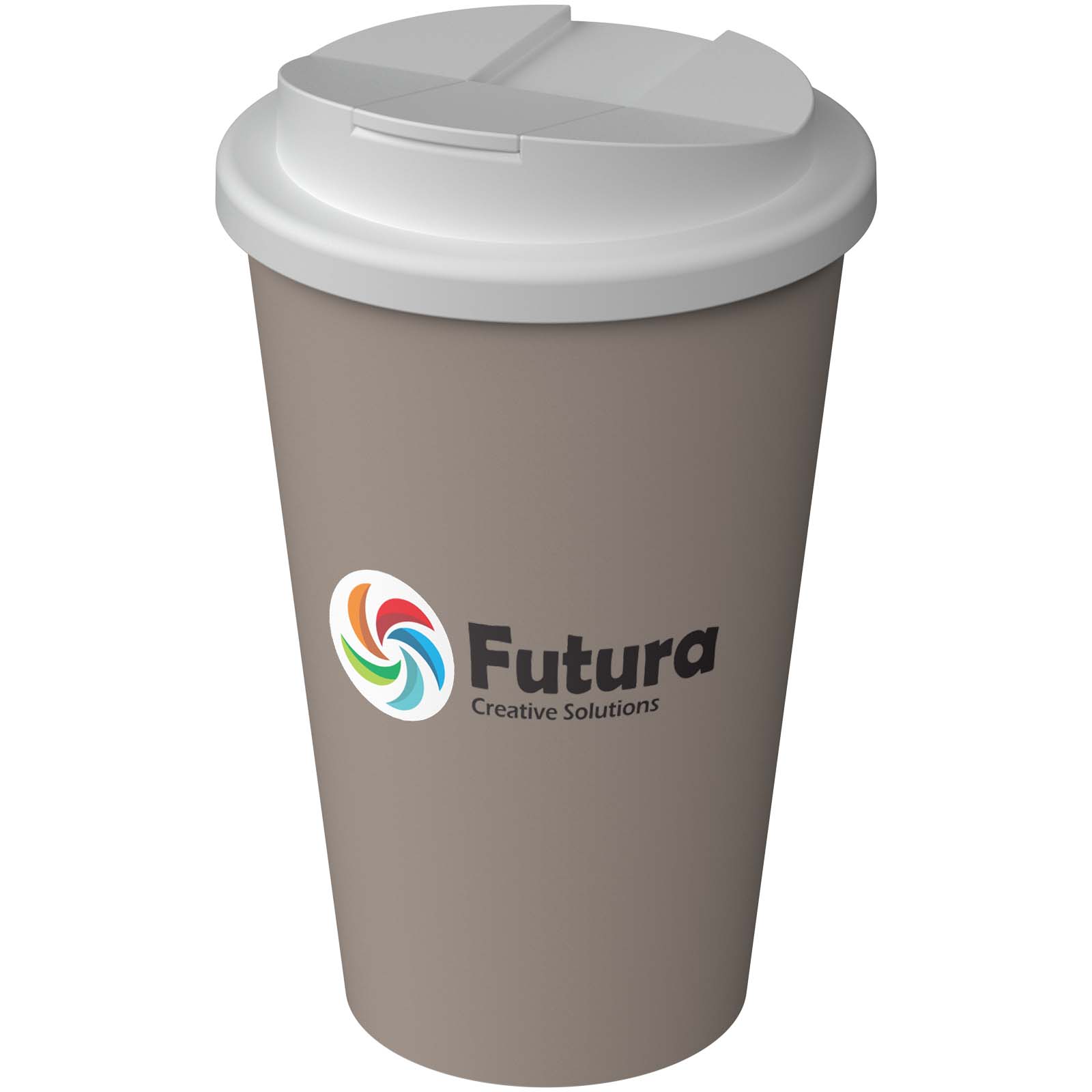 Isolierbecher mit Logo Futura, auslaufsicher, 350 ml, Greige.
