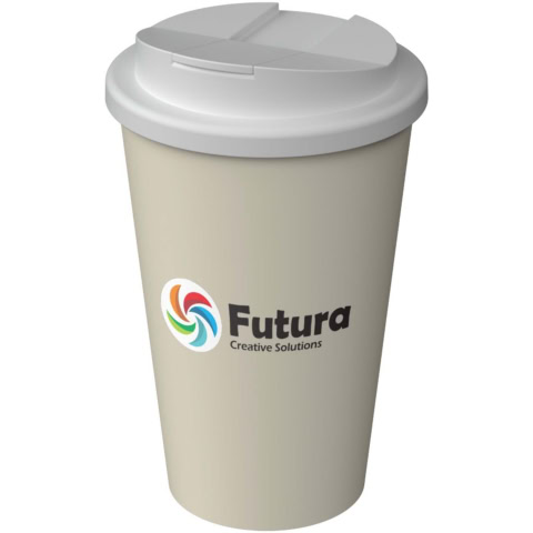 Isolierbecher mit auslaufsicherem Deckel und Logo Futura.