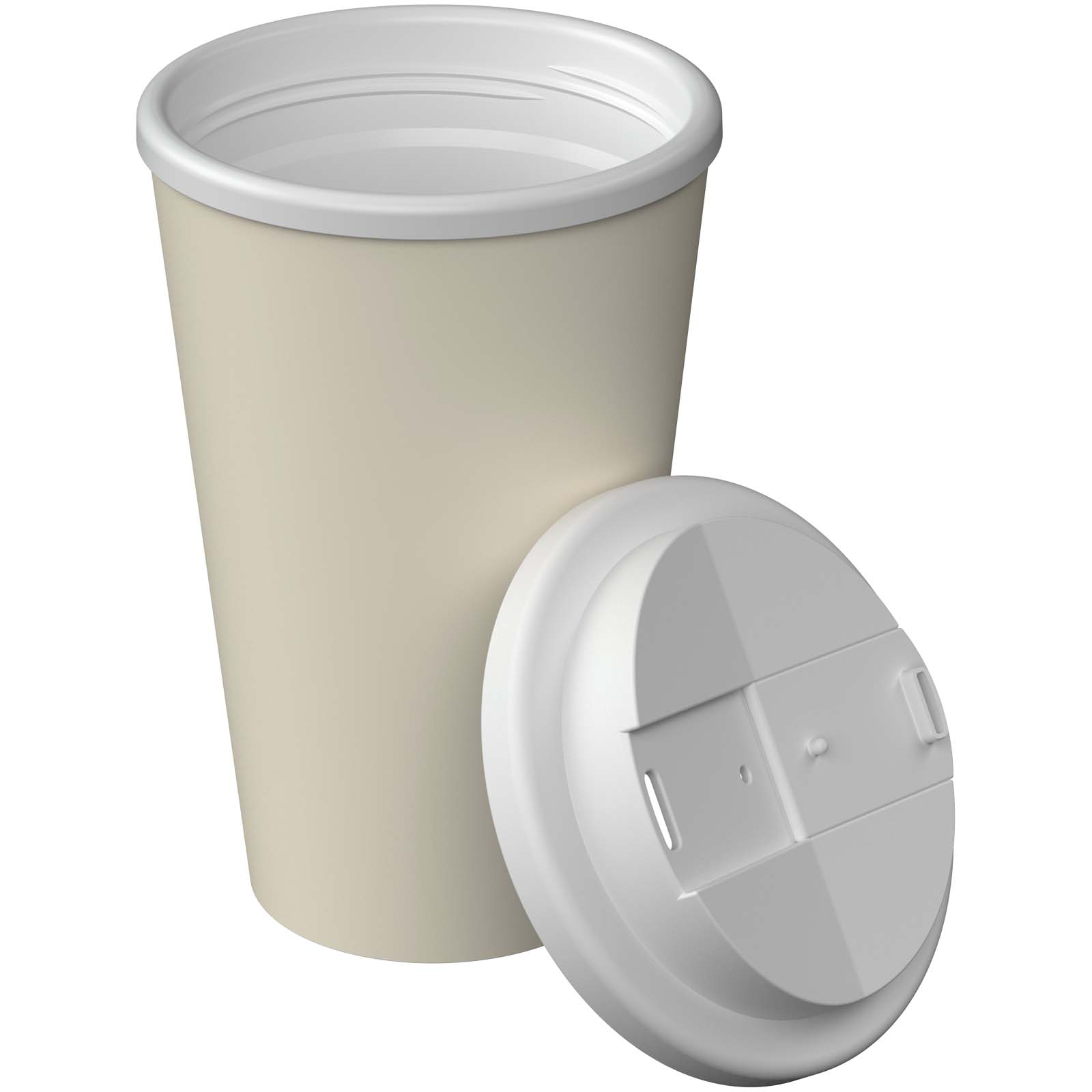 Trinkbecher mit auslaufsicherem Deckel, ideal für unterwegs.