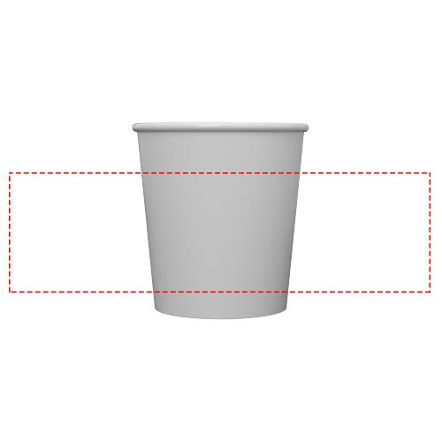 Weißer Becher für Getränke, ideal für Kaffee und Tee, kompakt und praktisch.