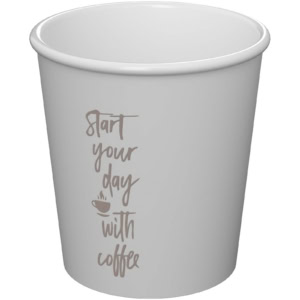 Weißer Becher mit Spruch 'Start your day with coffee' für Kaffee-Liebhaber.
