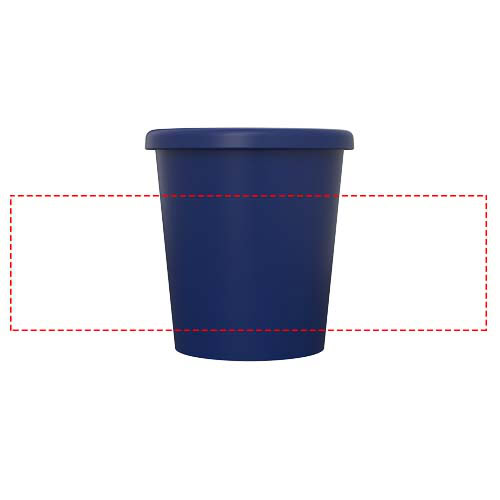 Blauer Trinkbecher mit Deckel, ideal für unterwegs.