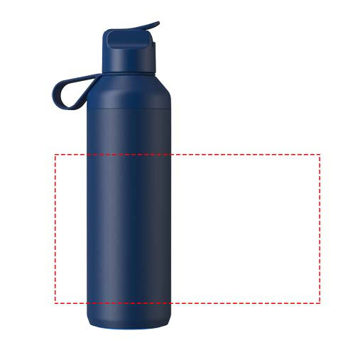 Blaue Edelstahl-Trinkflasche mit Deckel und Trageschlaufe.