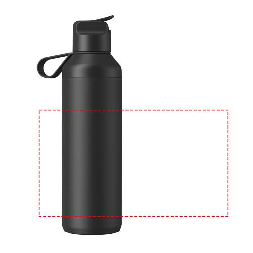 Schwarze Edelstahl-Trinkflasche mit Schraubverschluss und Tragegriff.