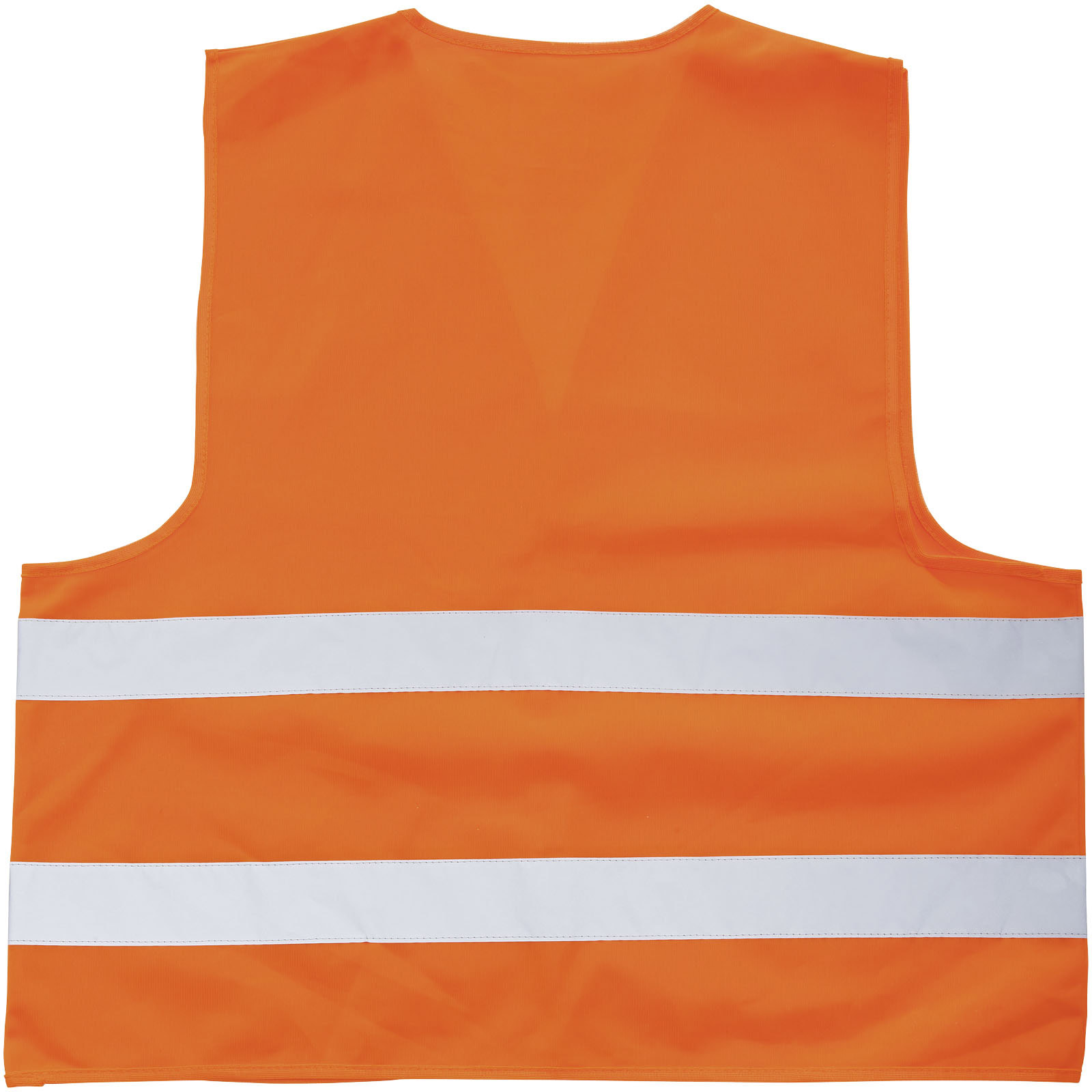 Neonorange reflektierende Sicherheitsweste mit zwei weißen Streifen.