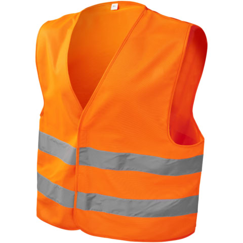 Neonorange Warnweste mit reflektierenden Streifen für Sichtbarkeit.