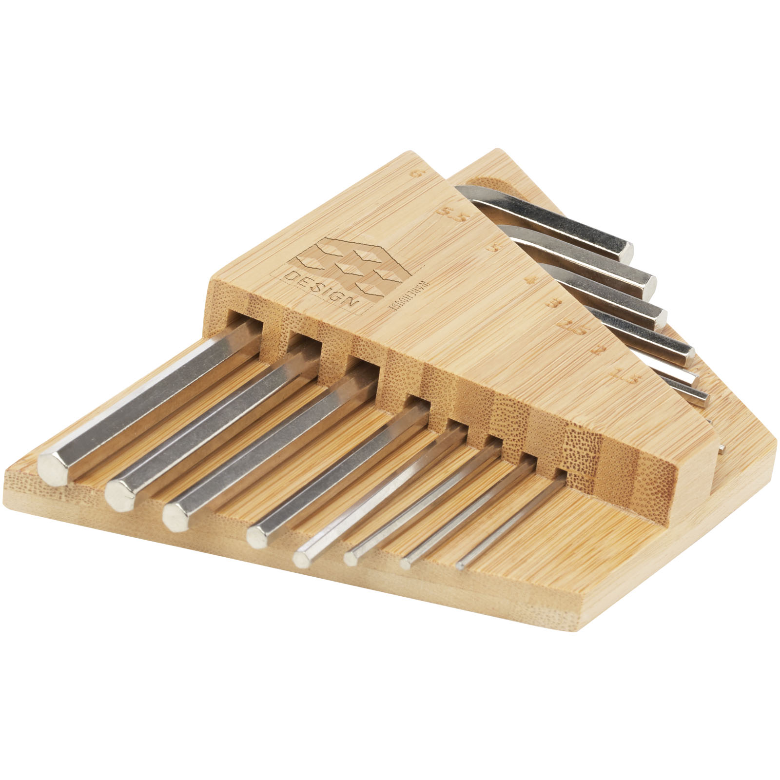 Logo-Trinkflaschen Schraubenschlüssel-Set Holz.