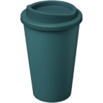 Tiefseeblaue Trinkflasche mit Deckel für unterwegs.